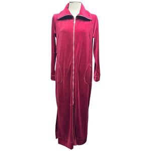 Bob Mackie Wearable Art Full Zip Velour House Coat Red Small